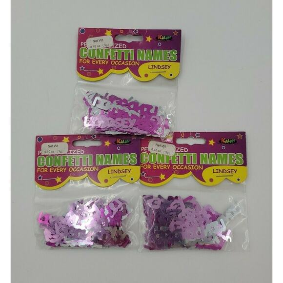Lindsey Personalized Name Confetti Foil Pink & Silver 3 Packs - Picture 1 of 8